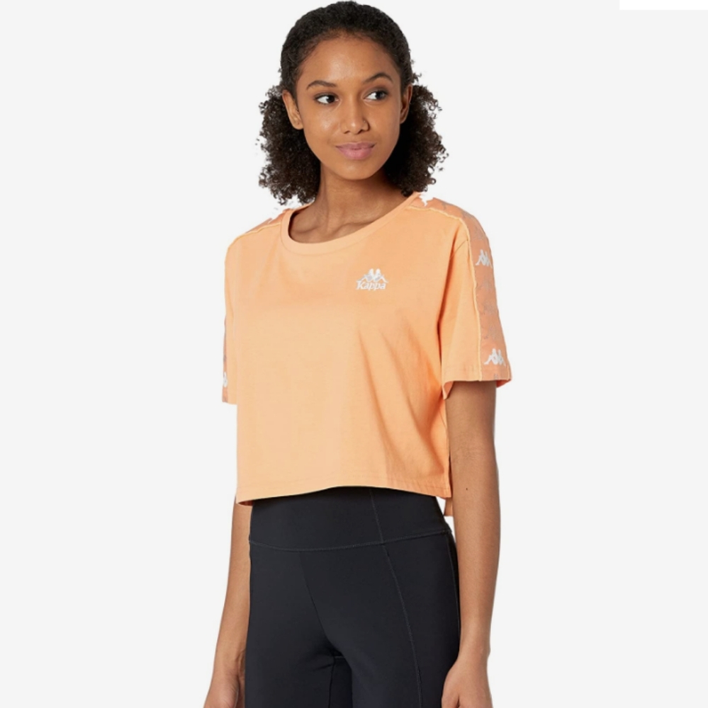 NWOT Kappa 222 Banda Baua Peach Orange Coral Cropped Baby T-Shirt Size Small